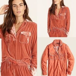 J Crew crushed velvet pop over patch pocket Copper Pink shirt Sz S